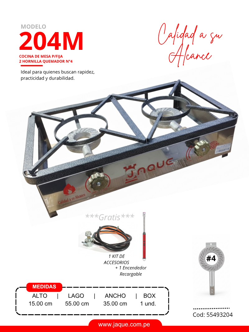 COCINA DE MESA MODELO 204M 2H Q#4 P/FIJA 55X35X15 (CMJQ4H2)-JAQUE