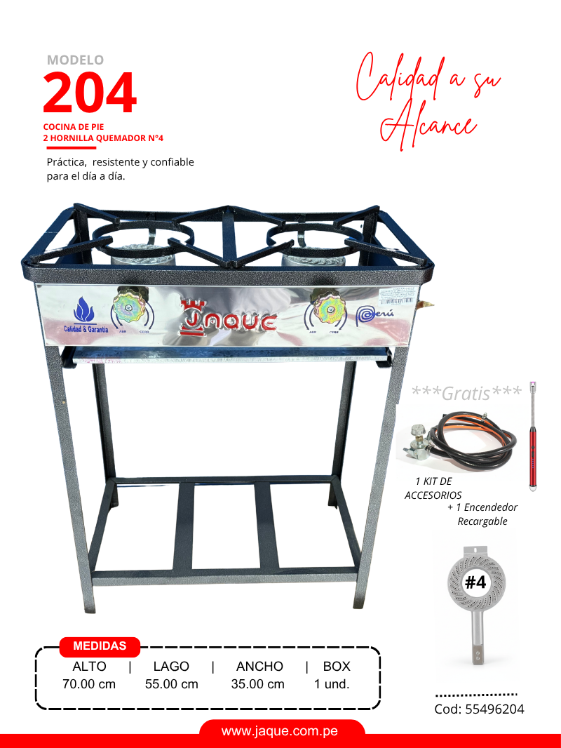 COCINA DE PIE MODELO 204 2H Q#4 P/FIJA 55X35X70 (CPJQ4H2)-JAQUE