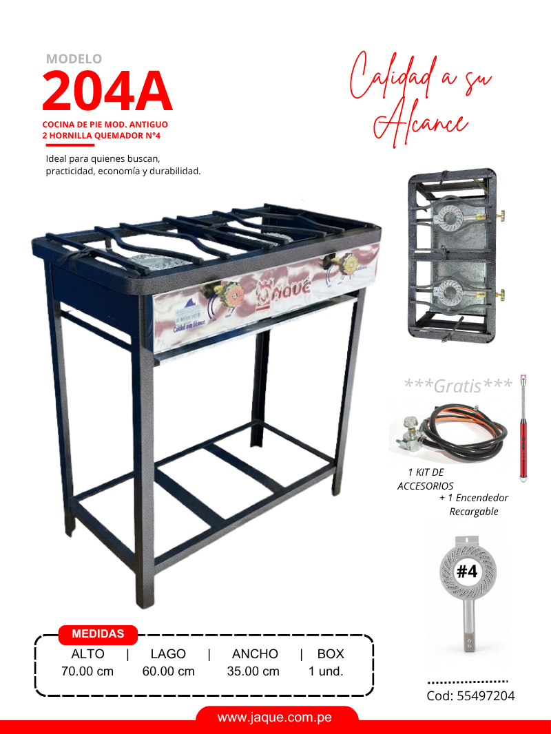 COCINA DE PIE MODELO 204A 2H Q#4 ANTIGUO 60X35X70 (CPJQ4H2A)-JAQUE