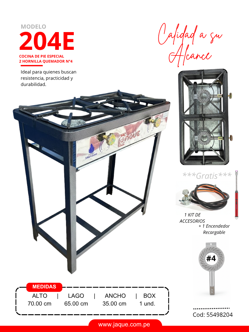 COCINA DE PIE MODELO 204E 2H Q#4 ESPECIAL 65X35X70 (CPJQ4H2E)-JAQUE