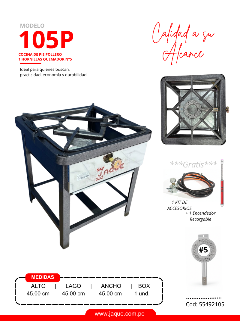 COCINA DE PIE MODELO 105P 1H Q#5 P/DESMOTABLE POLLERO 45X45X45 (CPJQ5H1P)-JAQUE