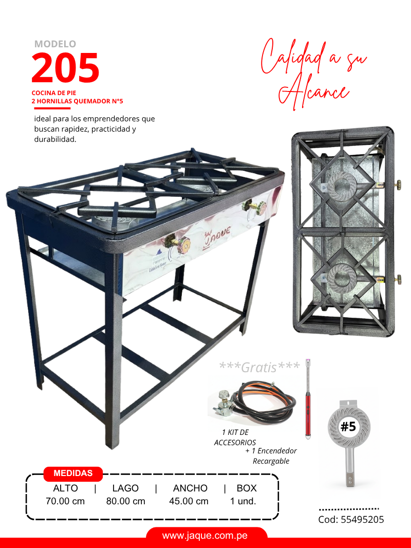 COCINA DE PIE MODELO 205 2H Q#5 P/DESMOTABLE 80X45X70 (CPJQ5H2)-JAQUE