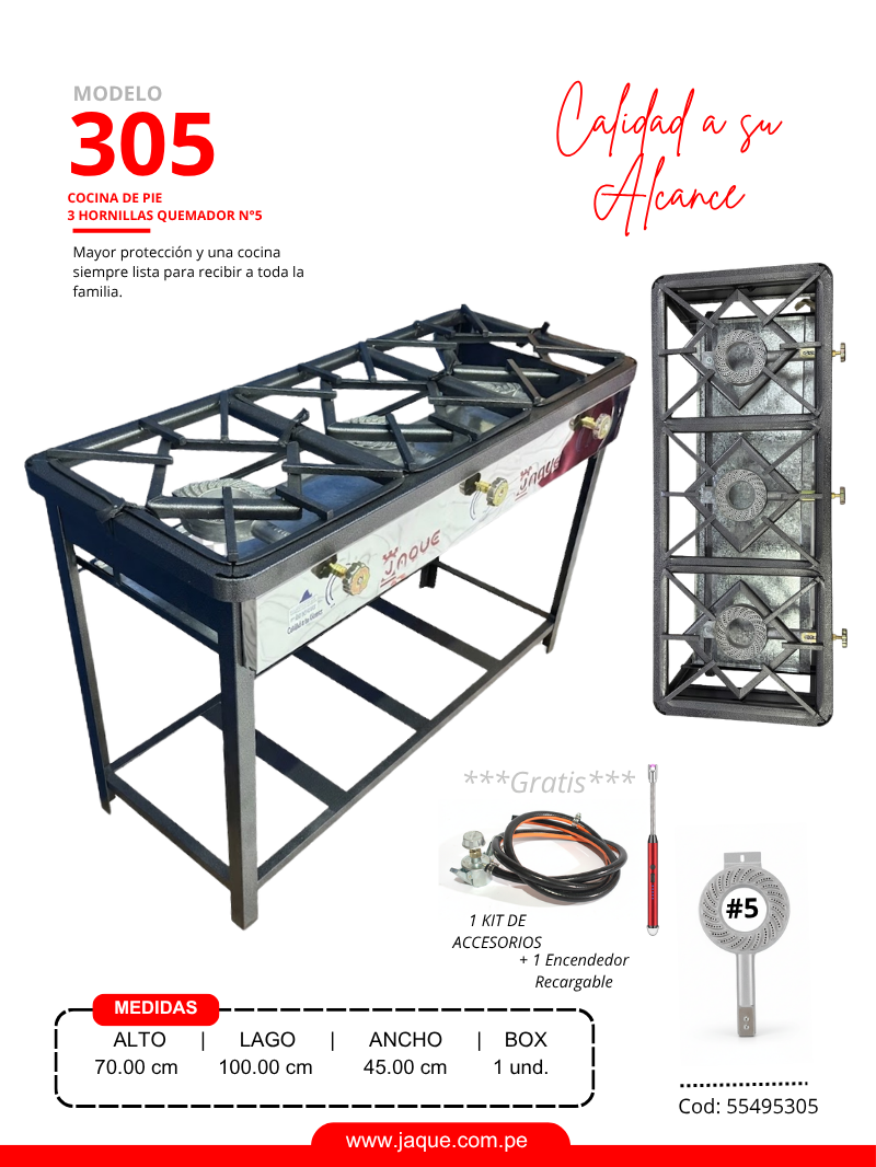 COCINA DE PIE MODELO 305 3H Q#5 P/ DESMOTABLE  100X45X70 (CPJQ5H3)-JAQUE