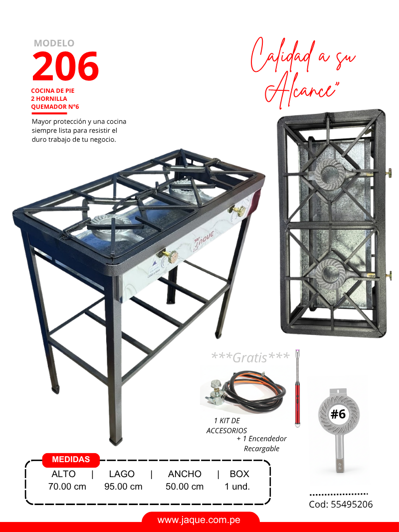 COCINA DE PIE MODELO 206 2H Q#6 P/DESMOTABLE 95X50X70 (CPJQ6H2)-JAQUE